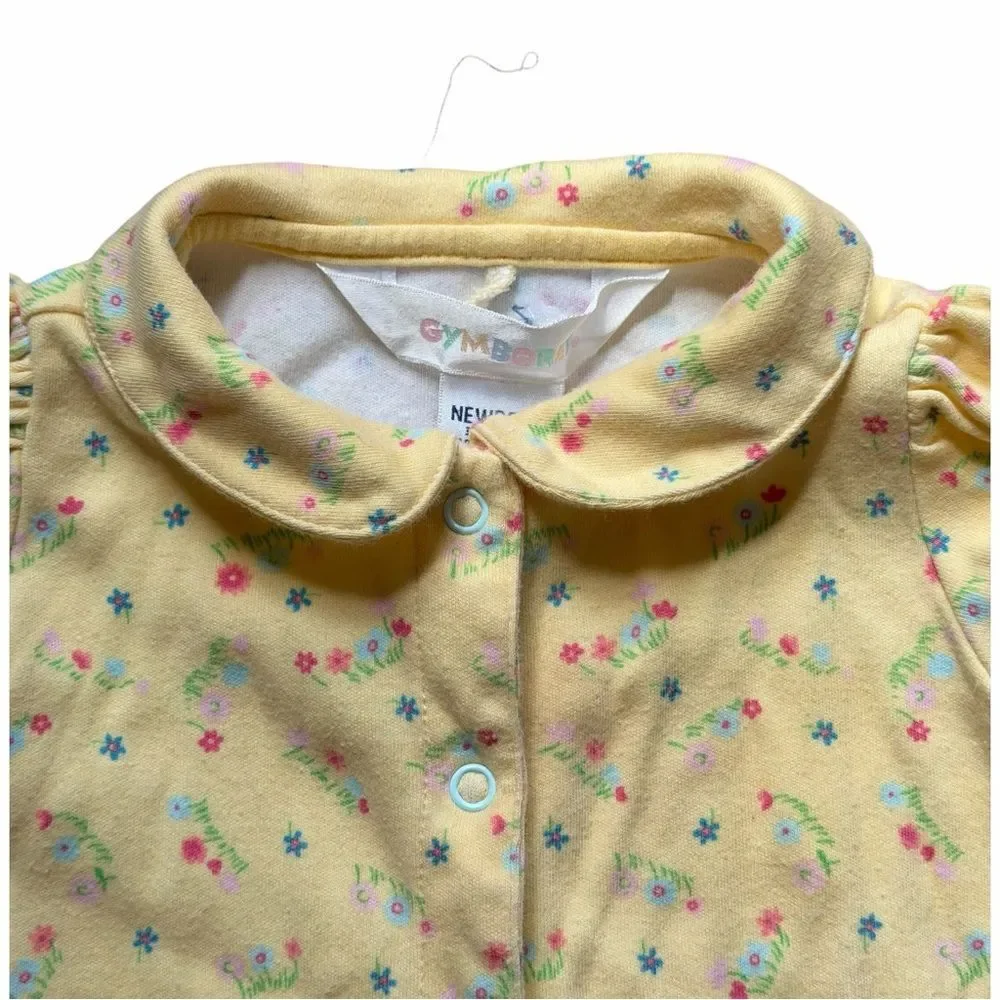 Vintage Gymboree Baby Romper Newborn 3-6M Yellow Floral 90s Peter Pan Collar